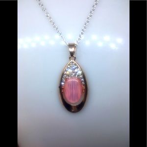 Pink Crystal & Diamond Gold Necklace & Earring